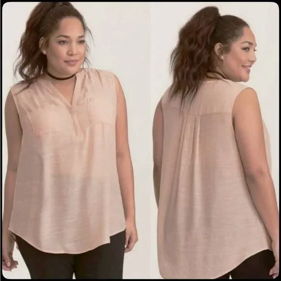 TORRID Harper Blush Pink Sleeveless Pocket Button Pullover Lightweight Top 0 - Picture 2 of 9